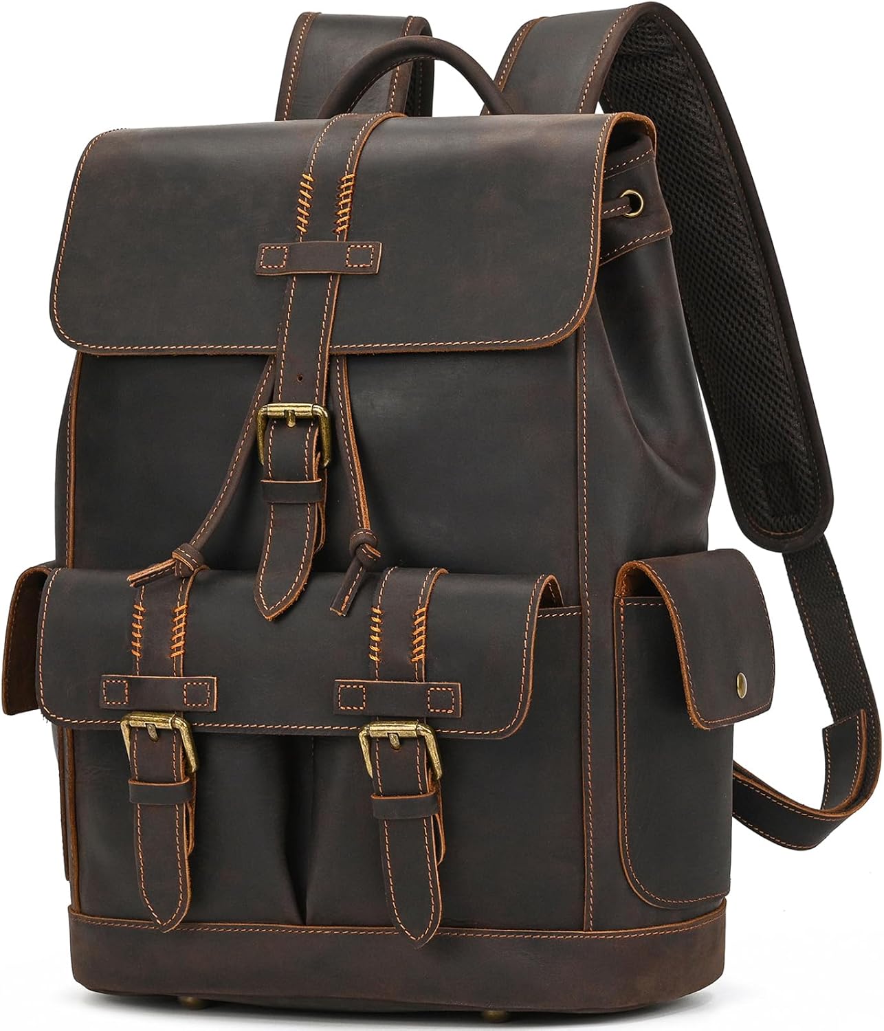 TIDING] ムラ染め ガマ口 リュック メンズ 本革 緩まないバックル